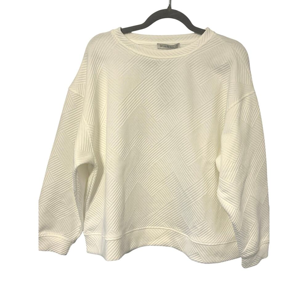 See and Be SeenTop Cream‎ Textured  Boxy Fit Size Medium Fit Large Boutique NWT